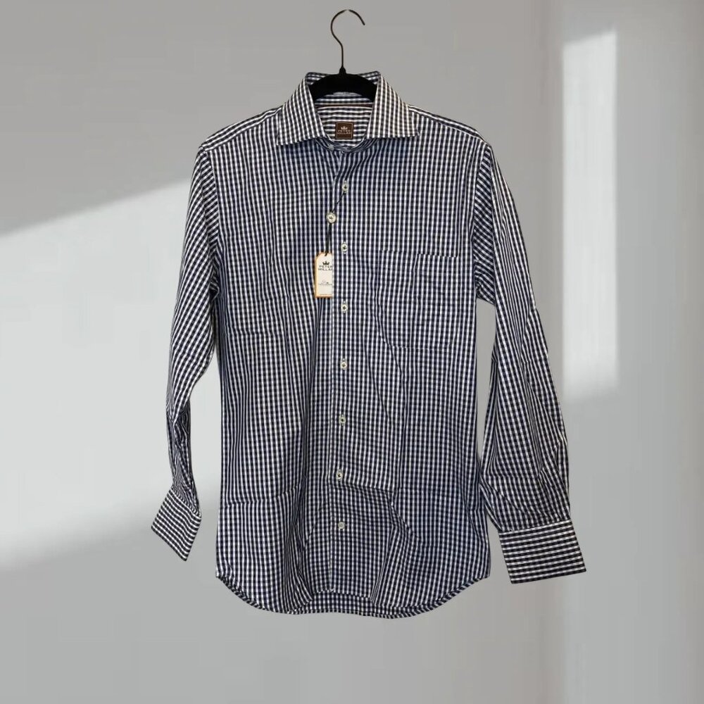 NWT Peter Millar Gingham Button-Down Shirt – Navy/White (S)